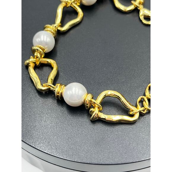 UNO de 50 White 10mm Pearl Perla Mosqueta Link Bracelet-Gold Plated Bracelet - Picture 5 of 9